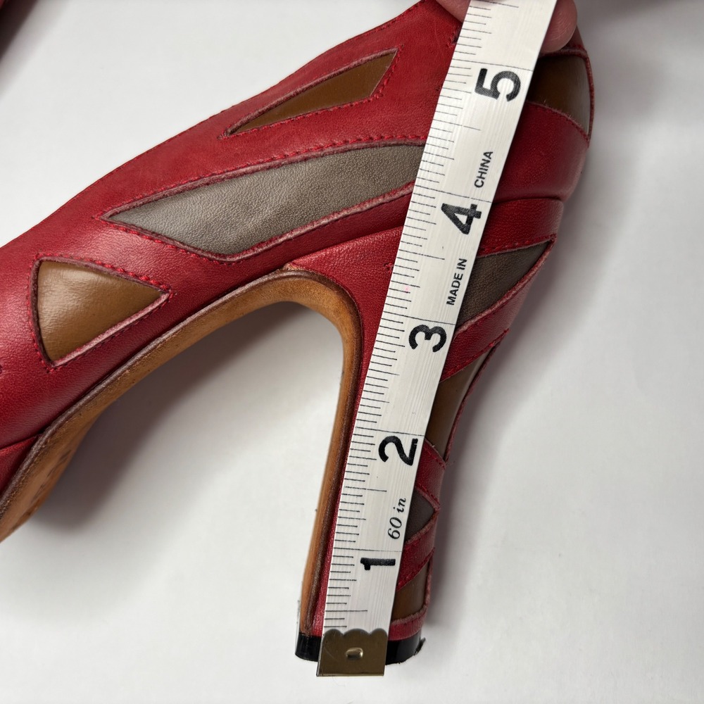John Fluevog Miracles Meera Leather Heels Stained Glass Platform Pumps 8.5 Red - Picture 9 of 12